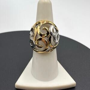 Spikes Stainless Steel Dual Tone Hearts‎ Scrolls SilverGold Tone Dome Ring  7.5